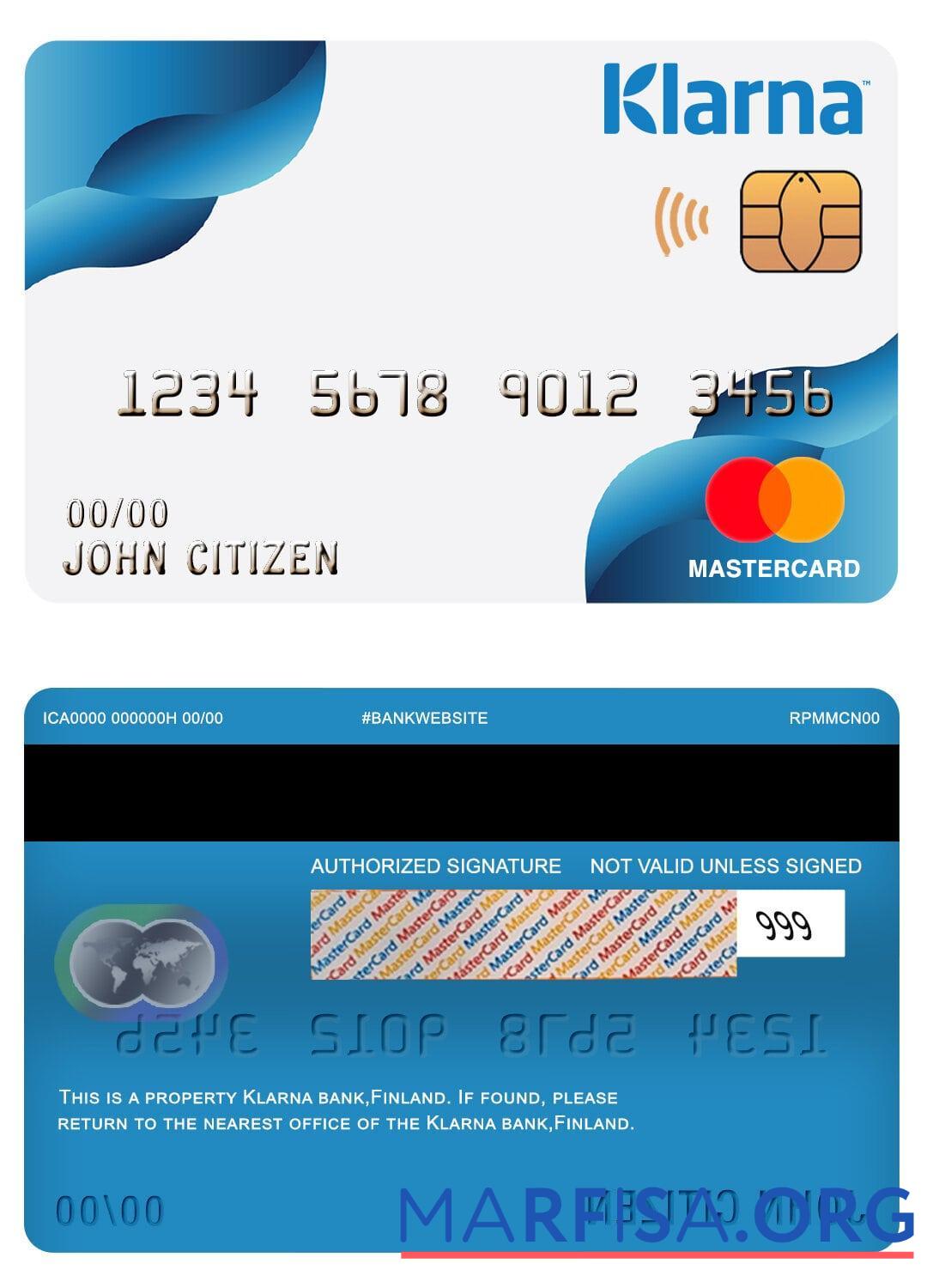 Blank Finland Klarna bank mastercard real example